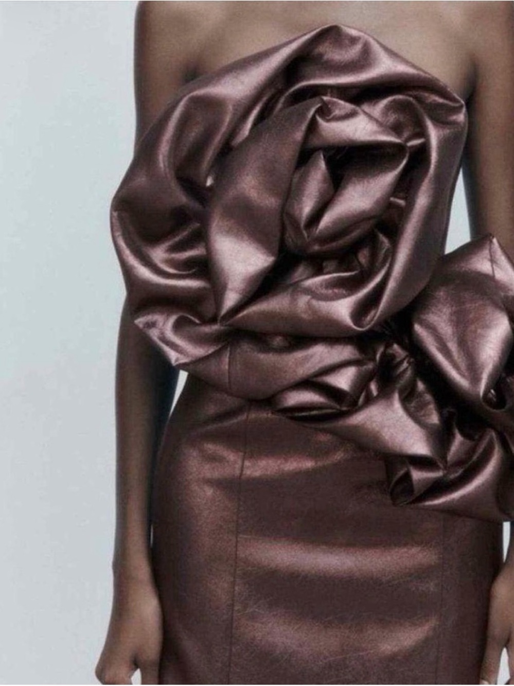 Zara Backless Metallic Brown Ruffle Dress